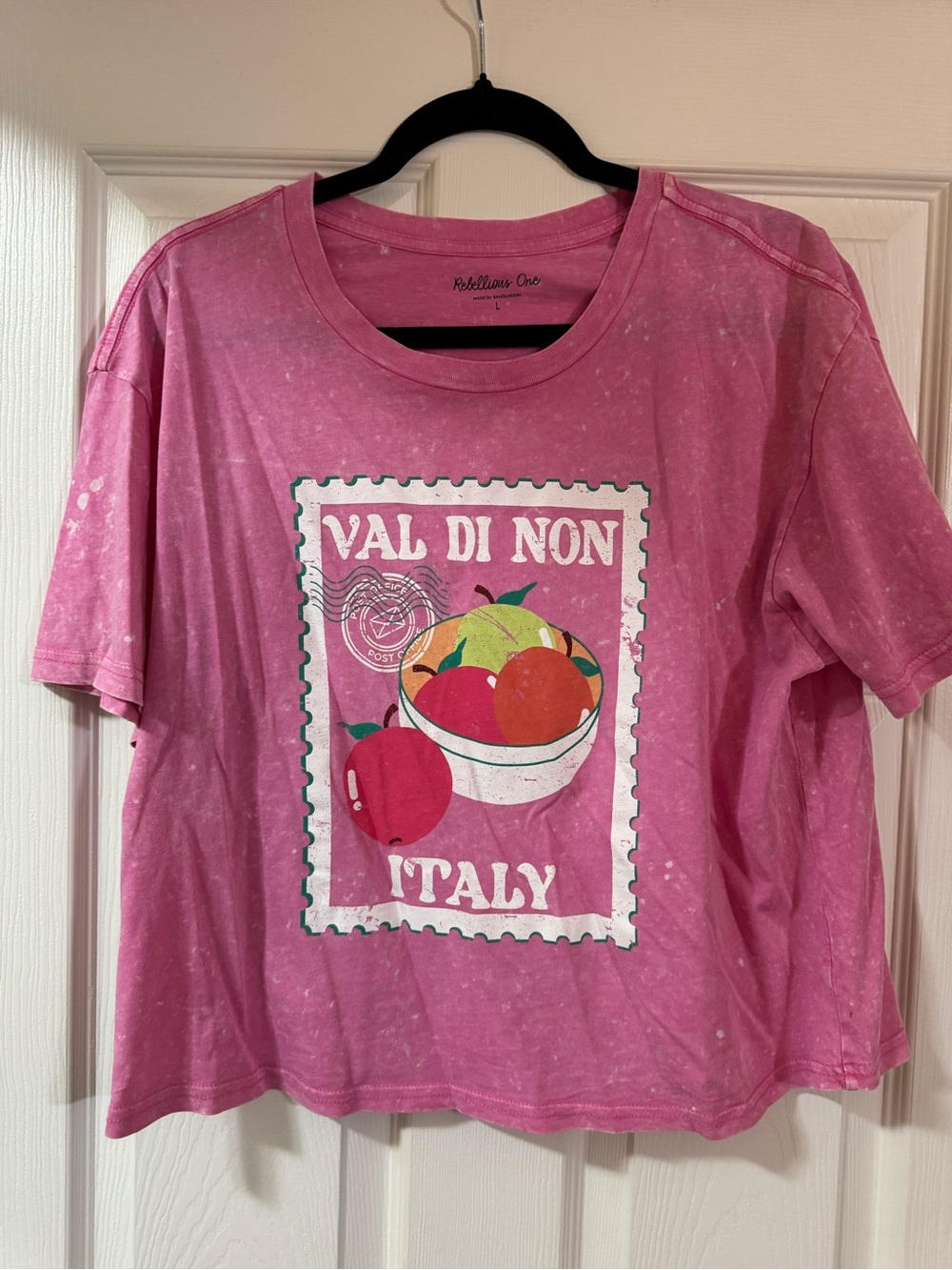 Rebellious One Pink Graphic Fruit Stamp Tee